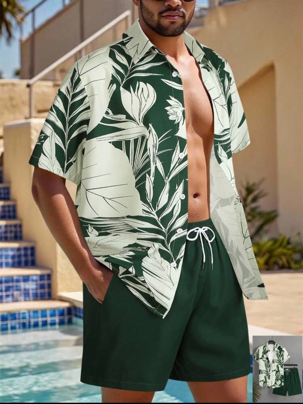 SHEIN green beach button up